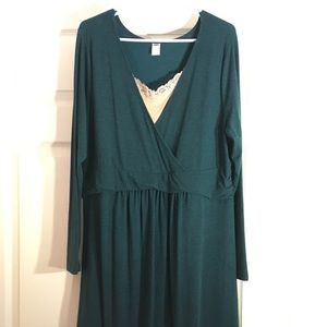 Dark green v neck dress